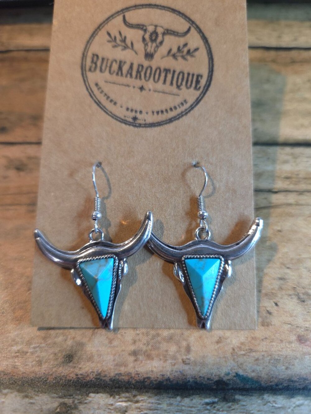 Turquoise Bull Skull Earrings Western Cowgirl Boho Rodeo Jewelry